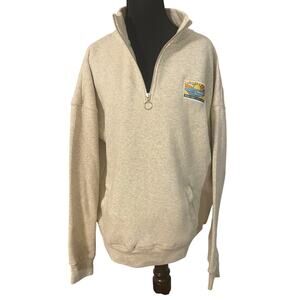 Ron Jon Surf Shop Gray Quarter Zip Pullover Sweatshirt Logo Patch Large Cozy